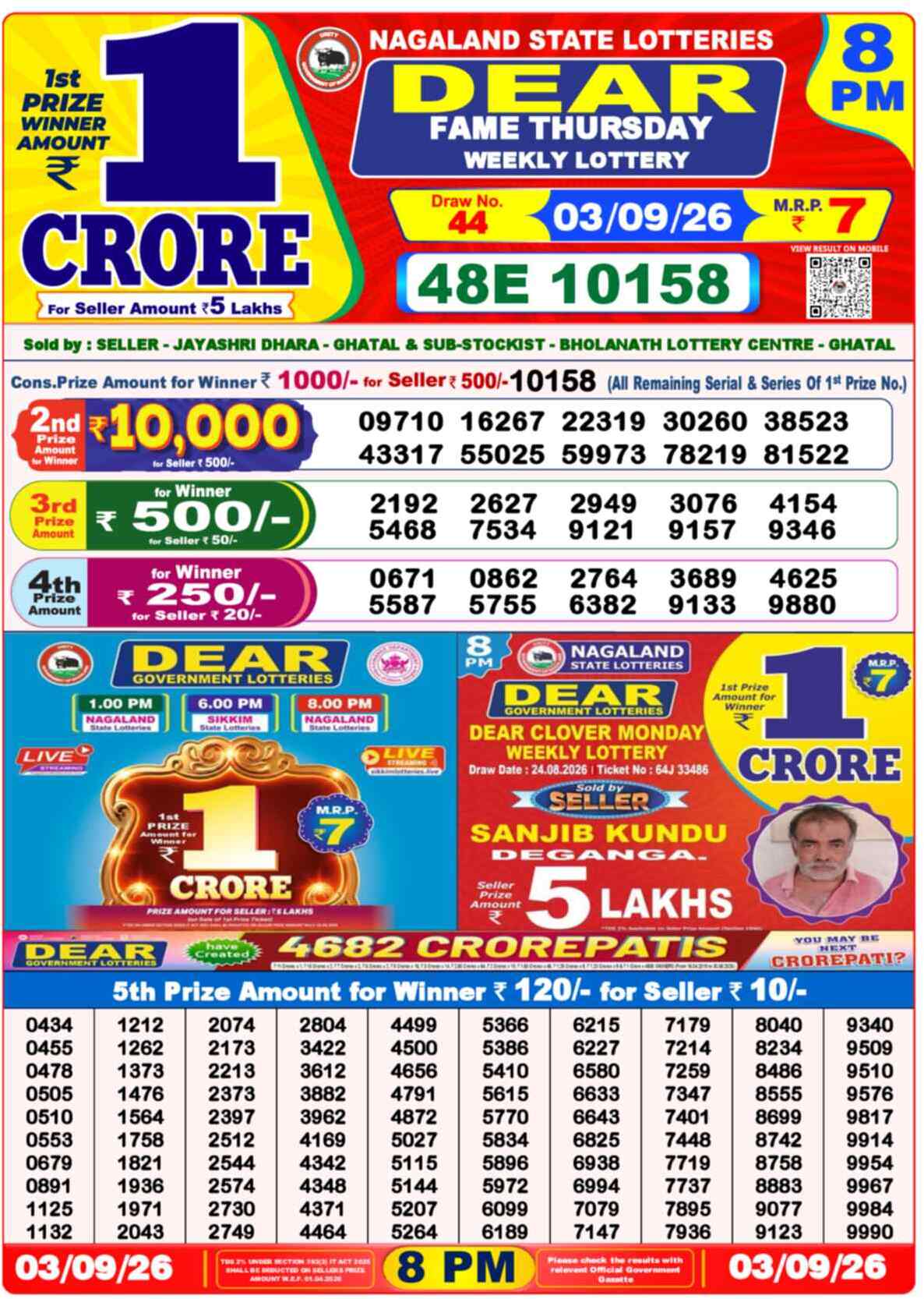 Nagaland State Lottery Result 8 PM 03.09.2026