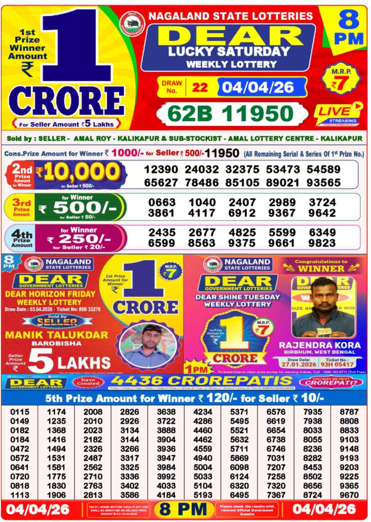Nagaland State Lottery Result 8 PM 04.04.2026