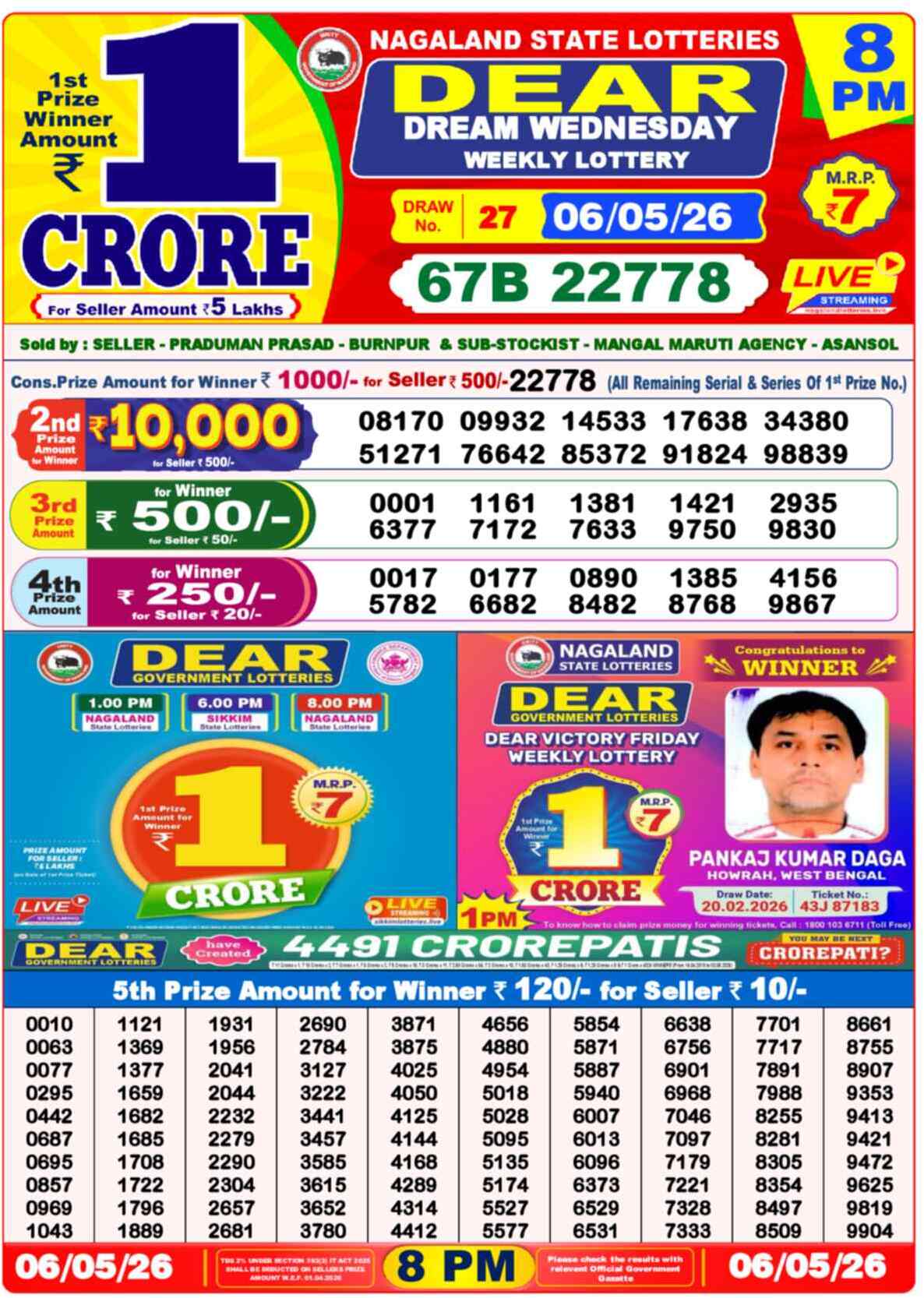 Nagaland State Lottery Result 8 PM 06.05.2026