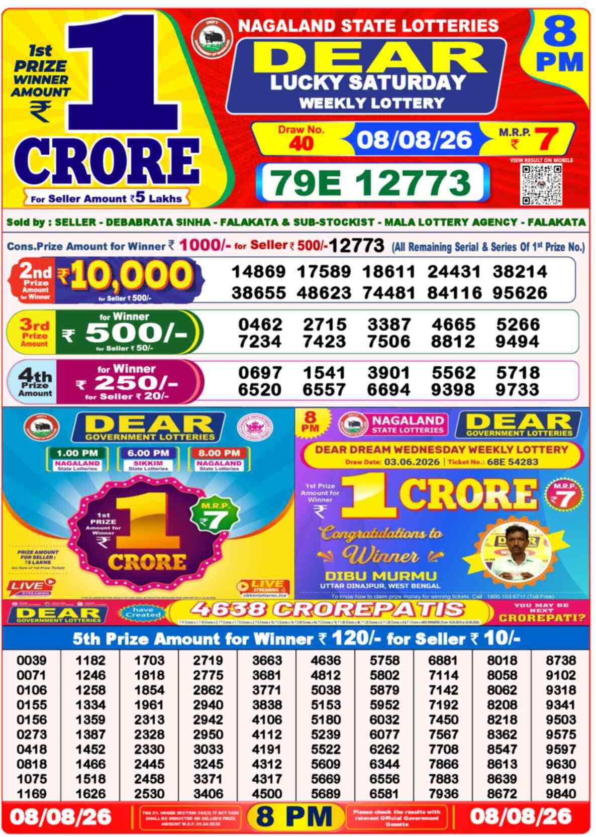 Nagaland State Lottery Result 8 PM 08.08.2026