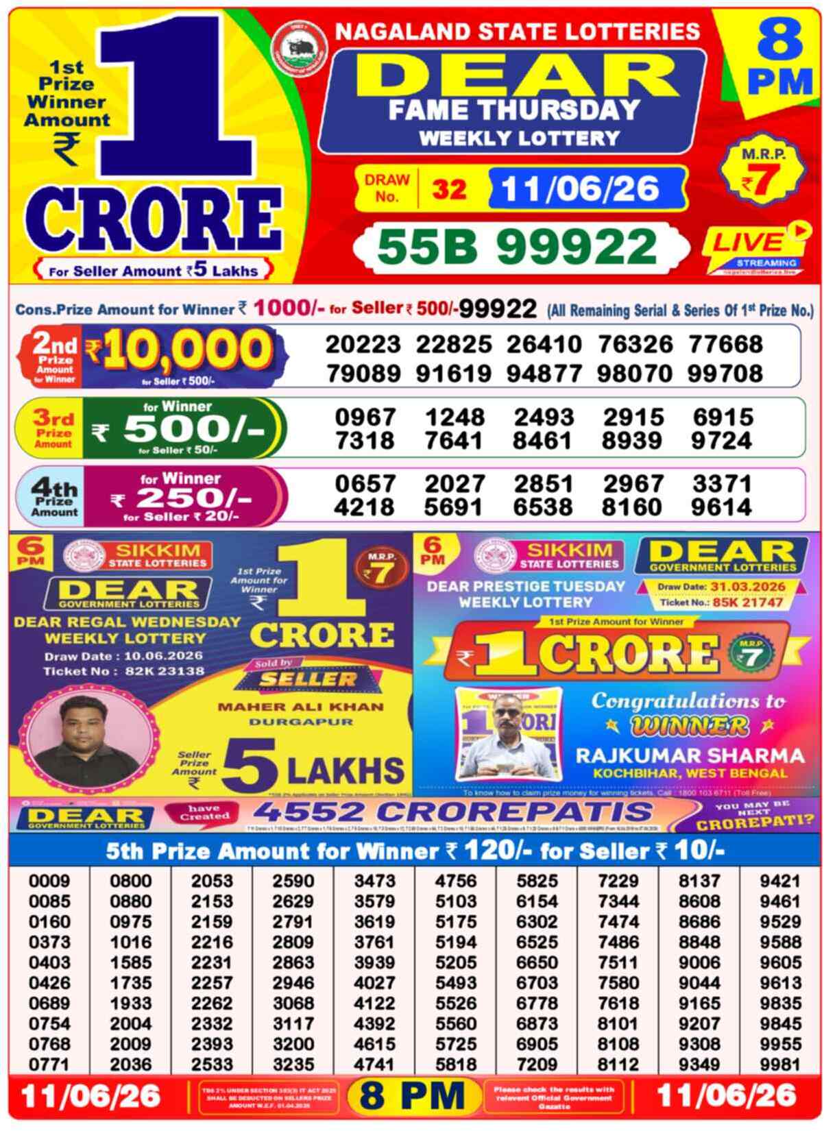 Dear Lottery 8 PM Result 11/06/26