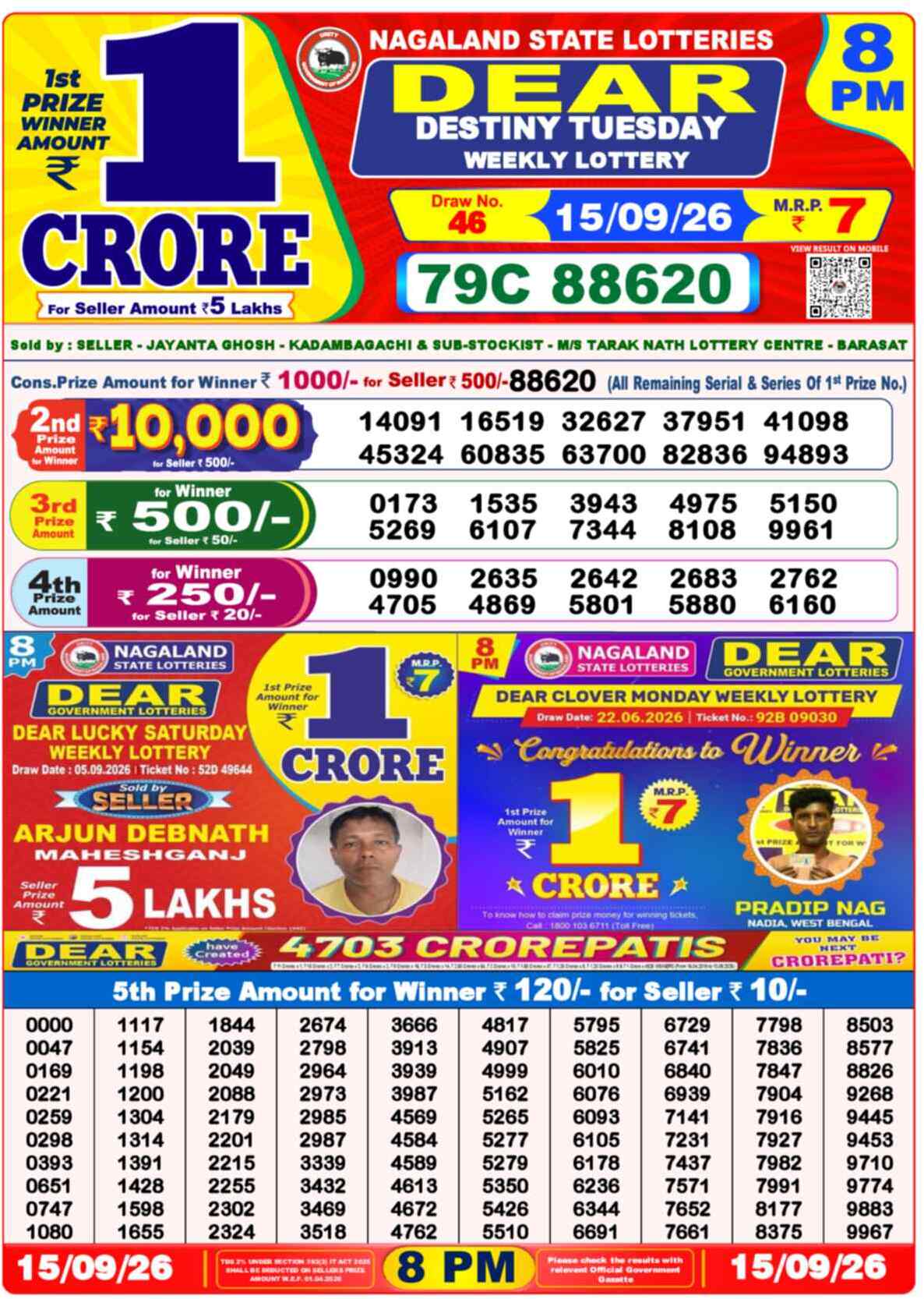 Nagaland State Lottery 8 PM Result 15-09-2026