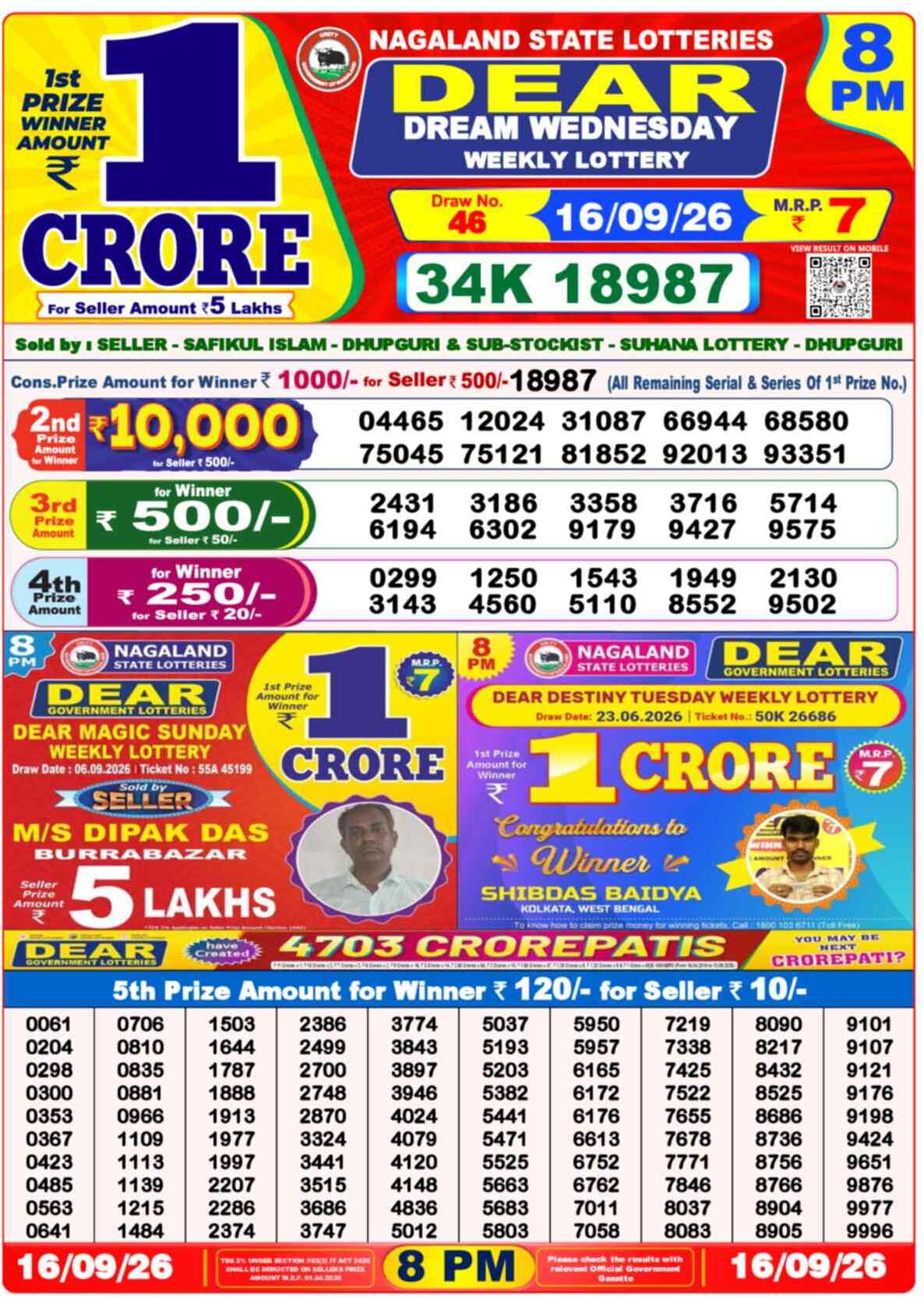 Nagaland State Lottery 8 PM Result 16-09-2026