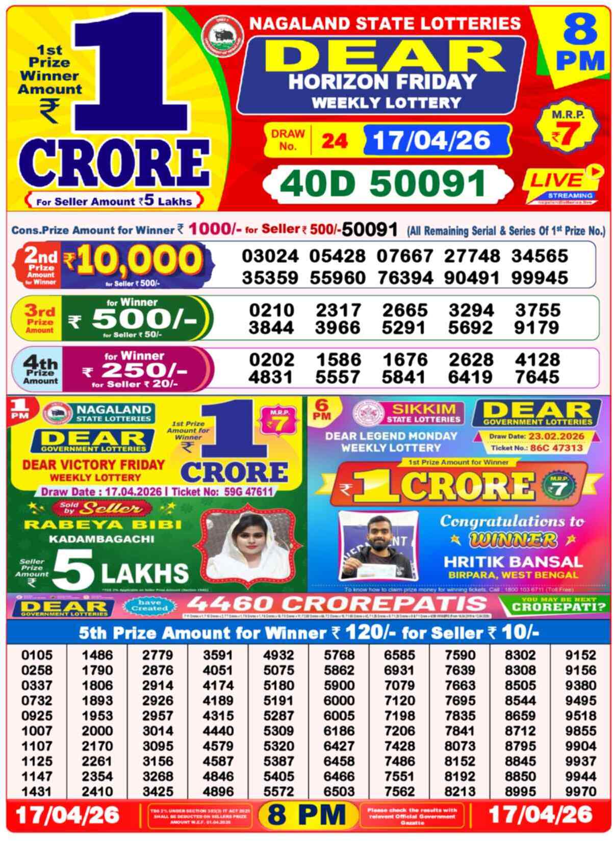 Nagaland State Lottery Result 8 PM 17.04.2026