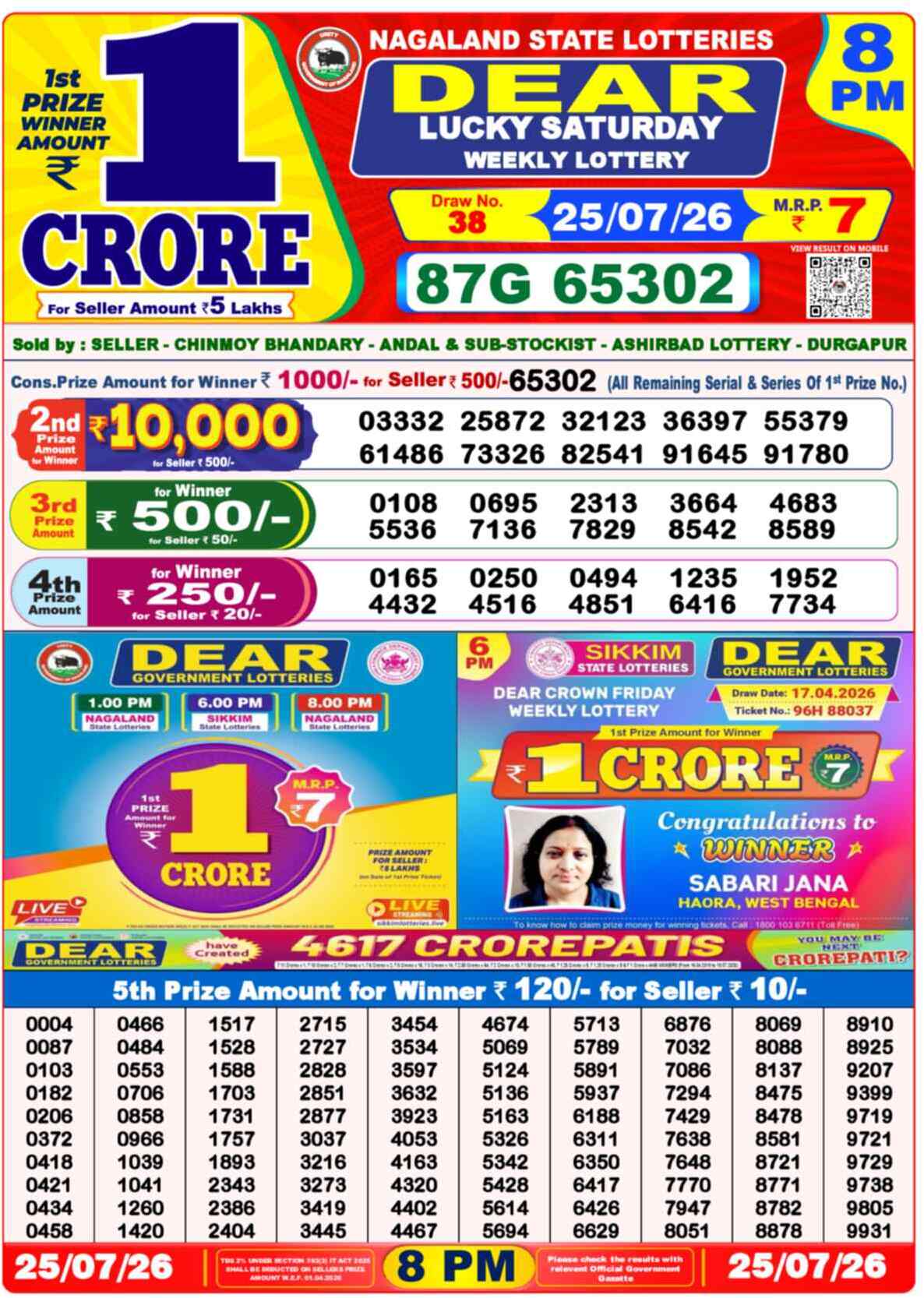 Nagaland State Lottery 8 PM Result 25-07-2026