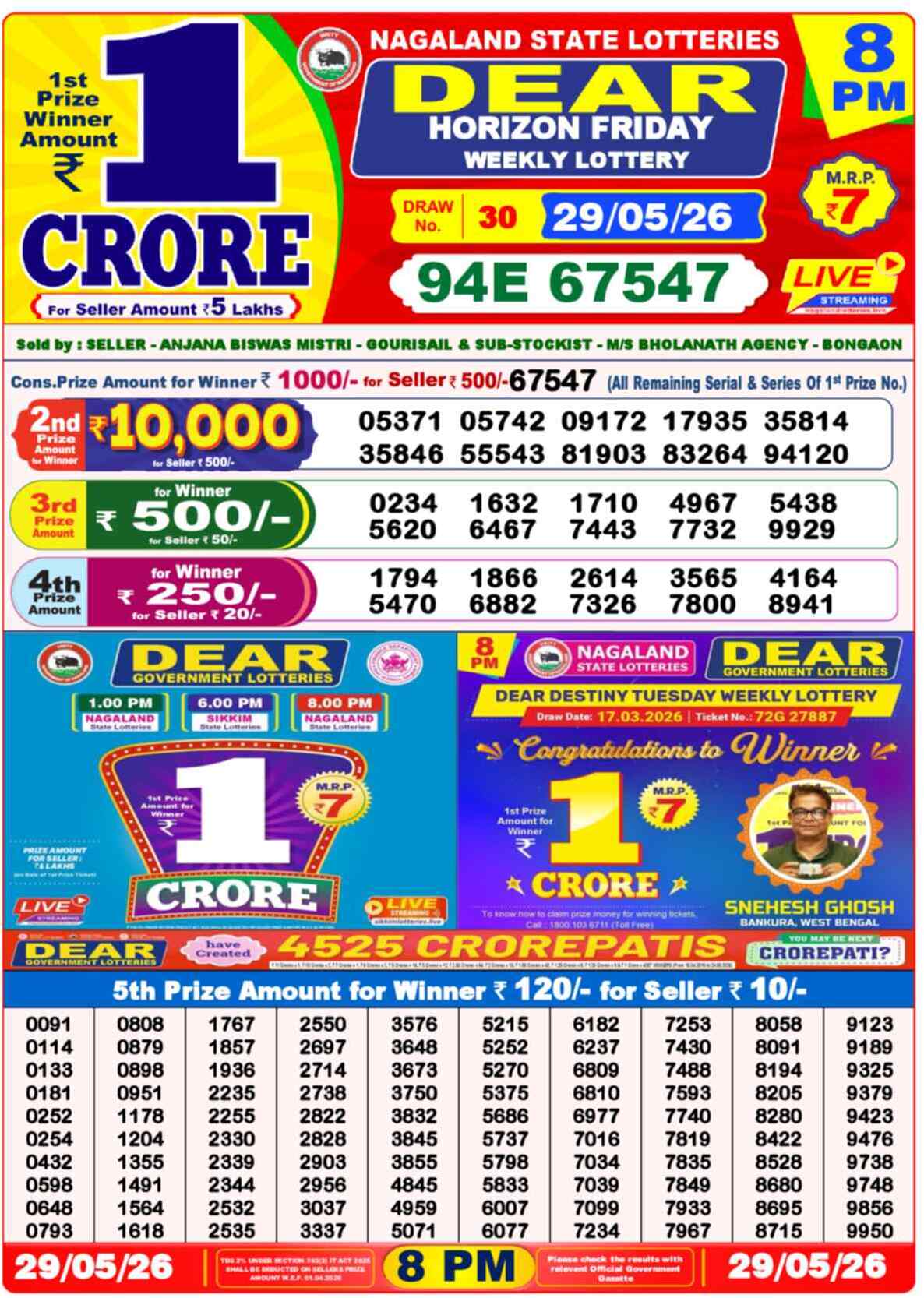 Dear Lottery 8 PM Result 29/05/26
