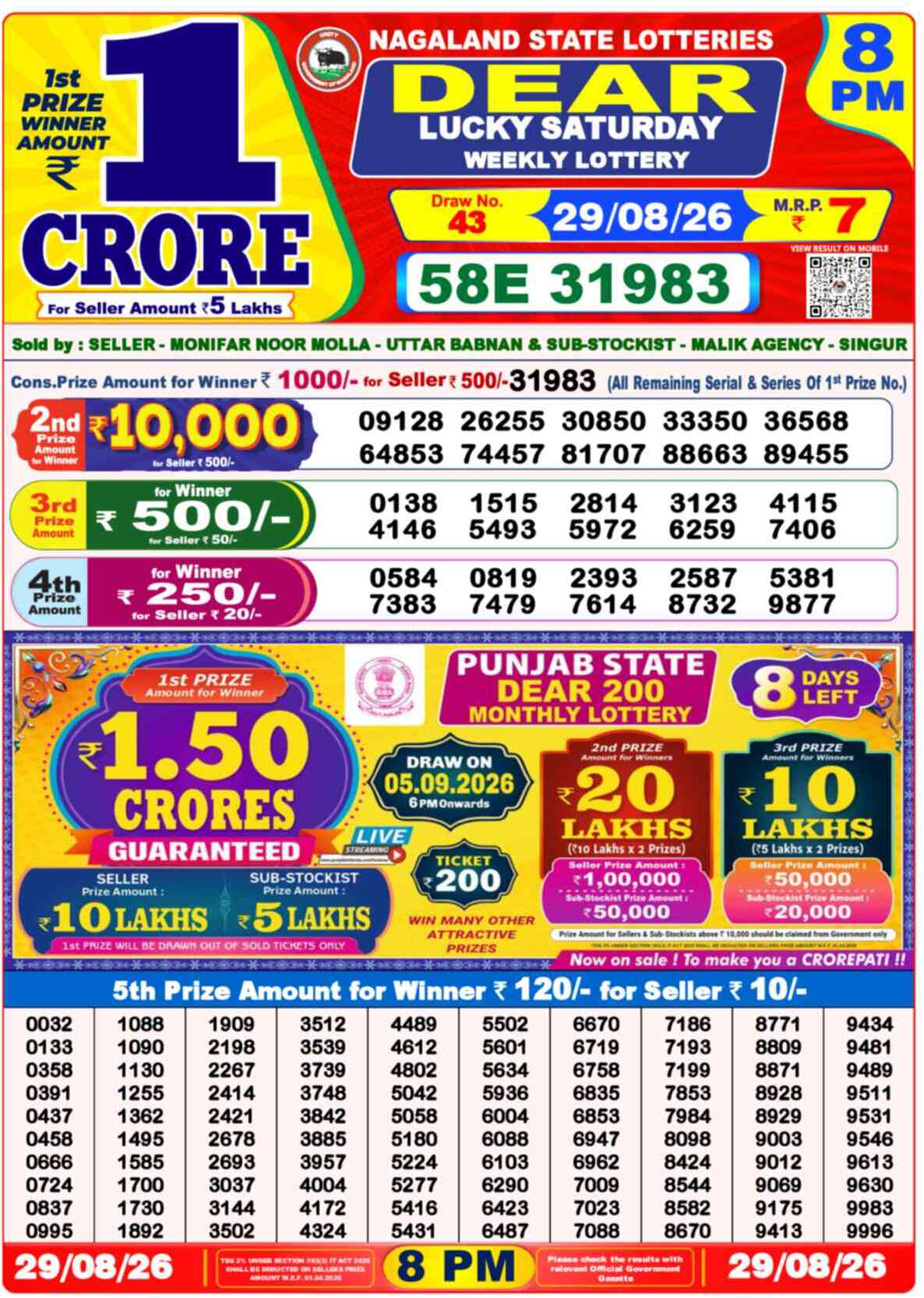 Nagaland State Lottery Result 8 PM 29.08.2026
